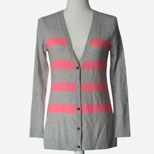 ✨ Gap Preppy Boyfriend Grey & Pink Stripe Cardigan – Size Small ✨